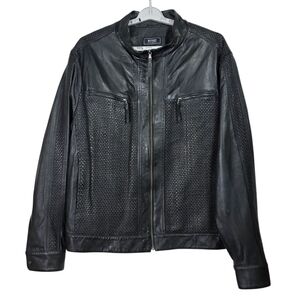 Missani Le Collezioni braided front leather motorcycle jacket